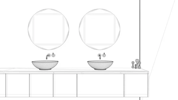 Proyecto Proyecto Borrador Diseño Interiores Del Cuarto Baño Escaparate Cerca —  Fotos de Stock