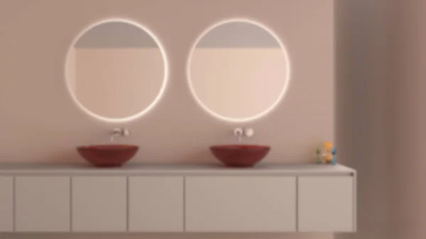 Rozmyte Tło Prezentacja Wnętrz Łazienki Bliska Umywalka Dwoma Szklanymi Umywalkami — Zdjęcie stockowe