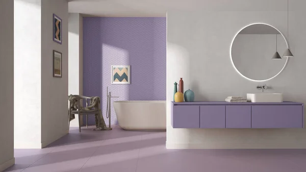 Salle Bain Moderne Minimaliste Dans Des Tons Pastel Violet Lavabo — Photo