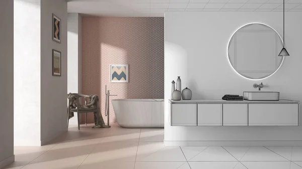 Architetto Interior Designer Concept Bozza Disegnata Mano Progetto Incompiuto Che — Foto Stock