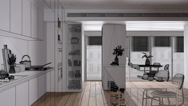 Empty White Interior Parquet Floor Custom Architecture Design Project Black — Stock Photo, Image