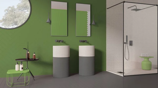 Современная Ванная Комната Зеленых Пастельных Тонах Современная Керамика Плитка Двойной — стоковое фото