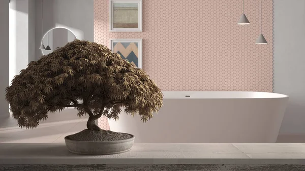베이지 잎사귀 모자이크 개념을 현대식 파스텔 목욕탕 — 스톡 사진