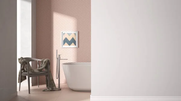 Moderno Bagno Pastello Con Vasca Bagno Una Parete Primo Piano — Foto Stock