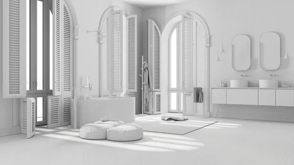 Projecto Total Branco Casa Banho Contemporânea Apartamento Vintage Com Janela — Fotografia de Stock