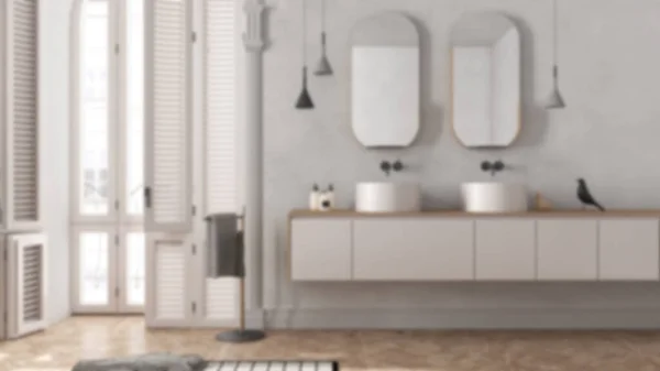 Sfondo Sfocato Bagno Minimalista Appartamento Classico Con Finestra Arco Armadio — Foto Stock