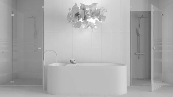 Projet Blanc Total Salle Bain Moderne Bois Style Spa Baignoire — Photo