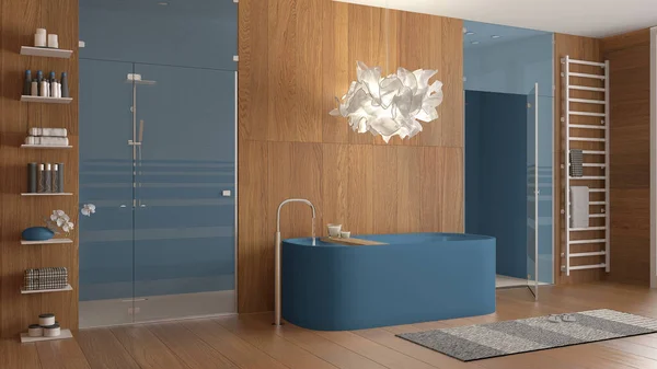 파란색 목욕실 모자이크 타일로 액세서리등 디자인 — 스톡 사진
