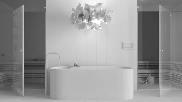 Σύνολο Λευκό Σχέδιο Έργου Μινιμαλιστικό Ξύλινο Spa Room Μπάνιο Κέντρο — Φωτογραφία Αρχείου