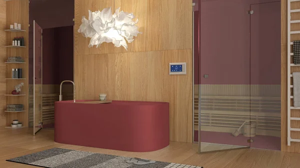 현대적 온천은 욕조가 사우나 램프가 디자인 아이디어 — 스톡 사진