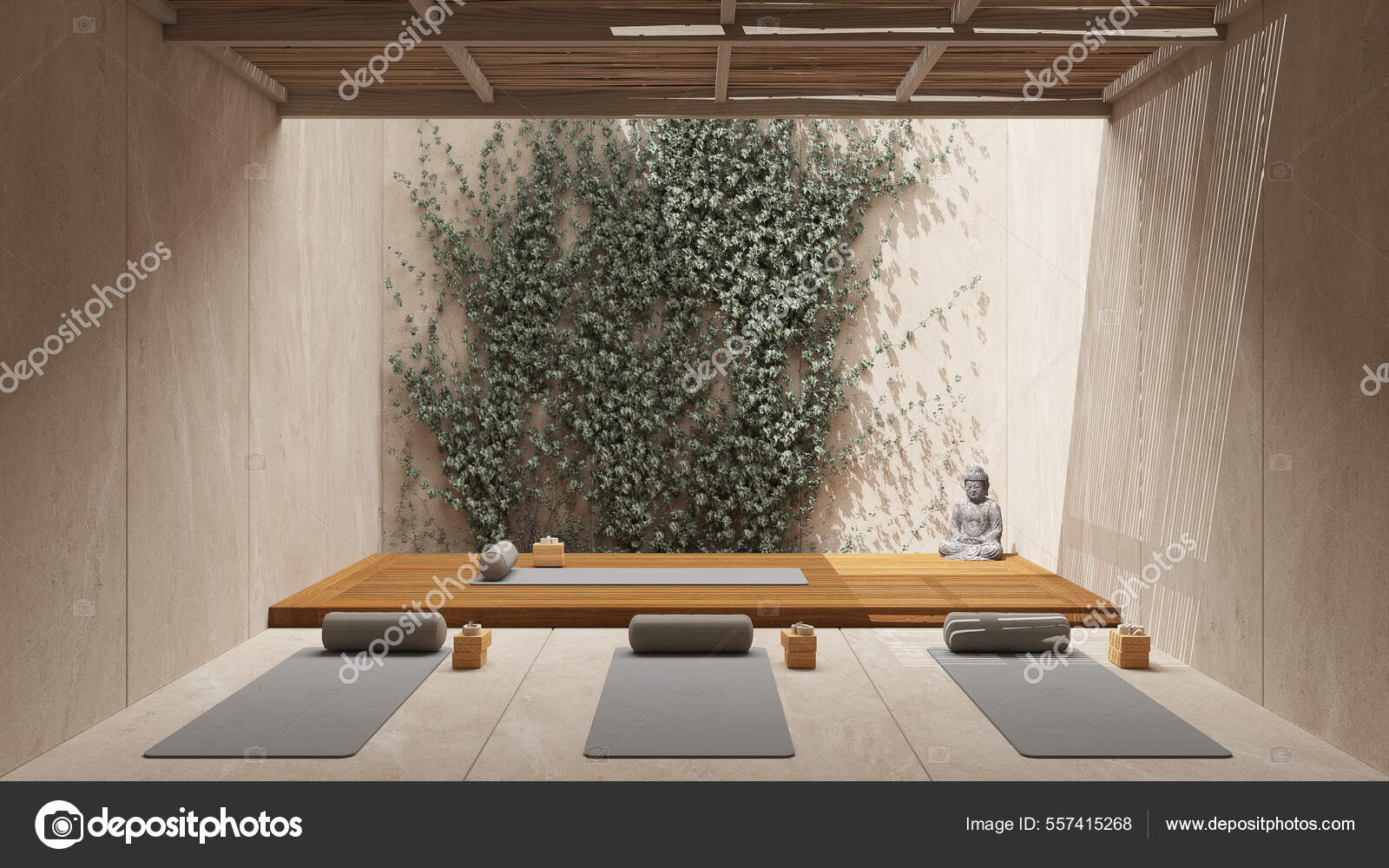 Yoga Studio Interior Design Beige Tones Japanese Zen Style
