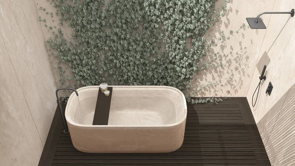 Baño Minimalista Tonos Oscuros Estilo Zen Japonés Jardín Ecológico Exterior —  Fotos de Stock