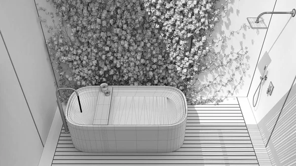 Proyecto Sin Terminar Baño Minimalista Estilo Zen Japonés Jardín Ecológico — Foto de Stock