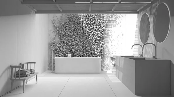 Projeto Branco Total Projecto Casa Banho Minimalista Estilo Zen Japonês — Fotografia de Stock