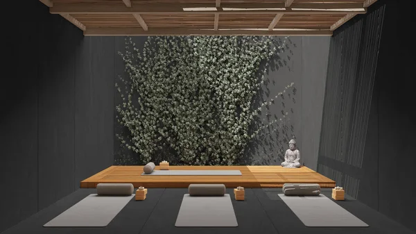 Studio Yoga Design Intérieur Dans Les Tons Gris Style Zen — Photo