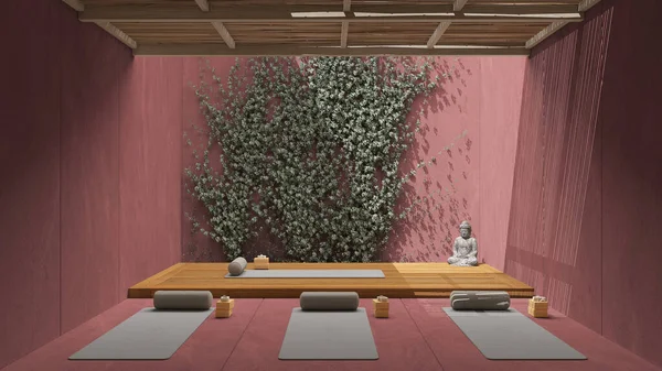 Studio Yoga Design Intérieur Dans Les Tons Rouges Style Zen — Photo