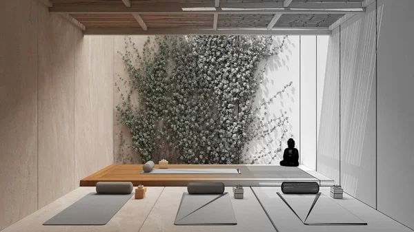 Yoga Studio Interior Design In Orange Tones, Japanese Zen Style