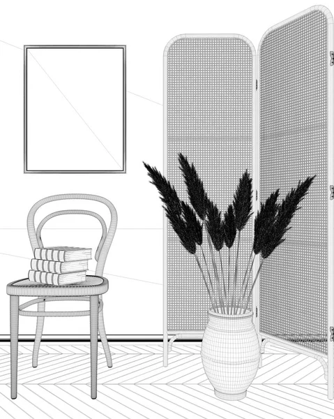 Proje Taslağı Modern Ahşap Oturma Odası Dinlenme Odası Sandalyesi Standı — Stok fotoğraf