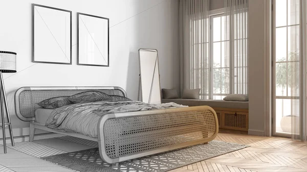 Mimari Mimar Konsepti Gerçek Ahşap Yatak Odası Çerçeve Modeli Bank — Stok fotoğraf