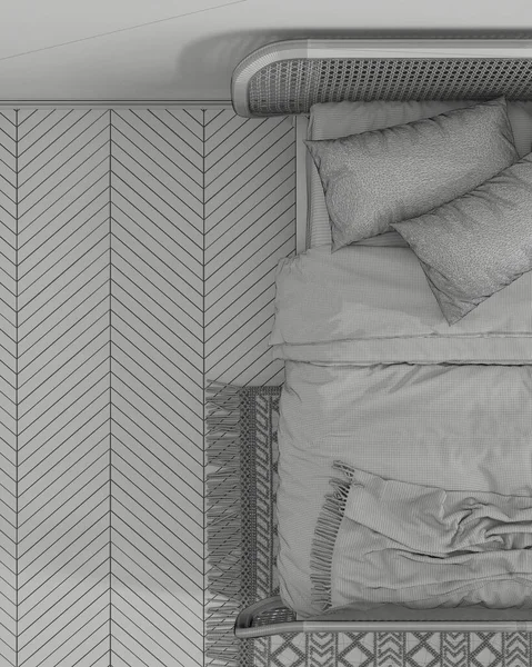 Незавершенный Проект Минималистский Скандал Деревянная Спальня Крупным Планом Вид Сверху — стоковое фото