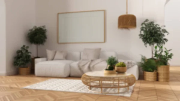 Blur Background Scandinavian Nordic Living Room Parquet Floor Frame Mockup — стоковое фото
