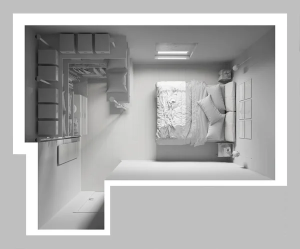 Borrador Proyecto Blanco Total Dormitorio Minimalista Moderno Con Walk Closet — Foto de Stock