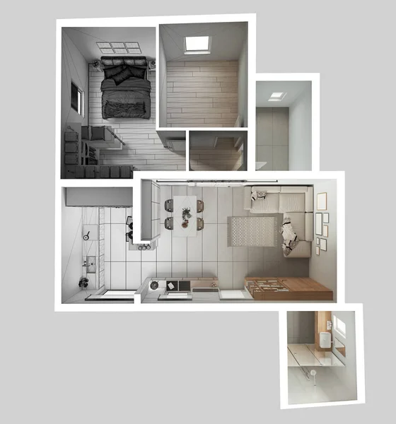 Architetto Concetto Interior Designer Progetto Disegnato Mano Progetto Incompiuto Che — Foto Stock