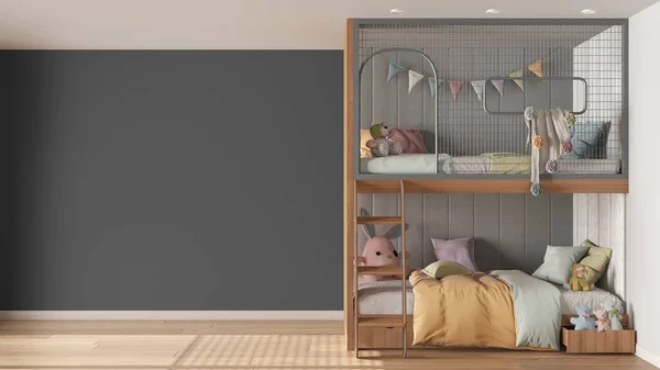 Children Bedroom Background Copy Space Gray Pastel Tones Parquet Floor — Fotografia de Stock