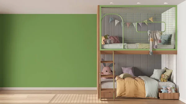 Children Bedroom Background Copy Space Green Pastel Tones Parquet Floor — Fotografia de Stock