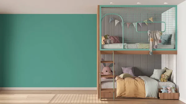 Children Bedroom Background Copy Space Turquoise Pastel Tones Parquet Floor — Fotografia de Stock