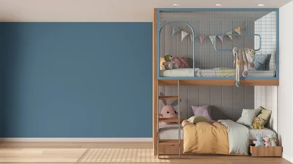 Children Bedroom Background Copy Space Blue Pastel Tones Parquet Floor — Fotografia de Stock