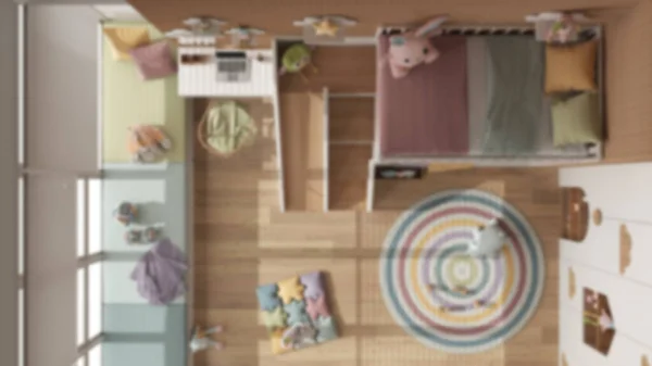 Blur Background Modern Wooden Children Bedroom Bunk Bed Pastel Tones — Stock Photo, Image
