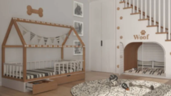 Blur Background Space Devoted Pets White Wooden Tones Dog Room — Fotografia de Stock
