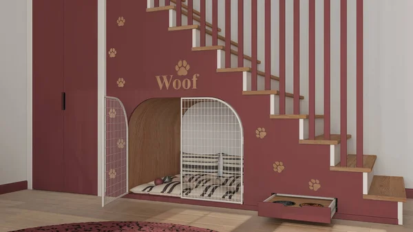 Cozy Space Devoted Pets Red Wooden Tones Dog Room Interior — Fotografia de Stock