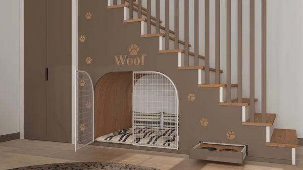 Cozy Space Devoted Pets Taupe Wooden Tones Dog Room Interior — Fotografia de Stock