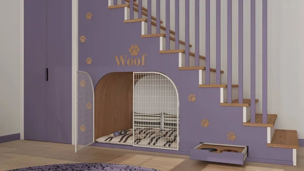Cozy Space Devoted Pets Purple Wooden Tones Dog Room Interior — Fotografia de Stock