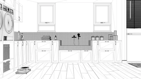 Návrh Projektu Prádelna Šetrná Domácímu Mazlíčkovi Prostor Pro Domácí Mazlíčky — Stock fotografie