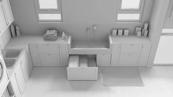 Total White Project Draft Pet Friendly Mudroom Laundry Room Cabinets — Fotografia de Stock