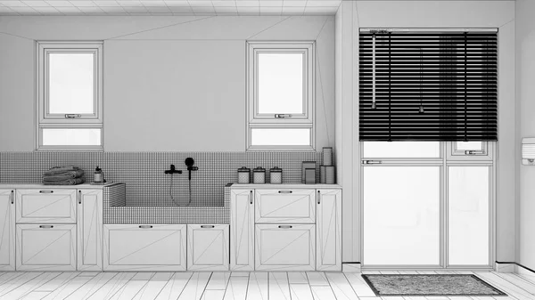 Unfinished Project Draft Space Devoted Pet Modern Laundry Room Cabinets — Stock Photo, Image