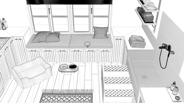 Blueprint Project Draft Mudroom Scandinavian Laundry Room Space Devoted Pet — 图库照片