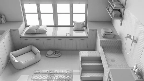 Total White Project Draft Mudroom Scandinavian Laundry Room Space Devoted — Fotografia de Stock
