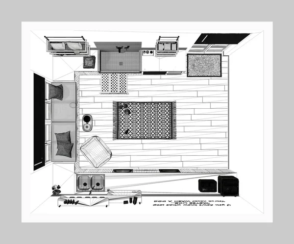 Projet Blueprint Brouillon Animaux Acceptés Buanderie Moderne Armoire Avec Armoires — Photo