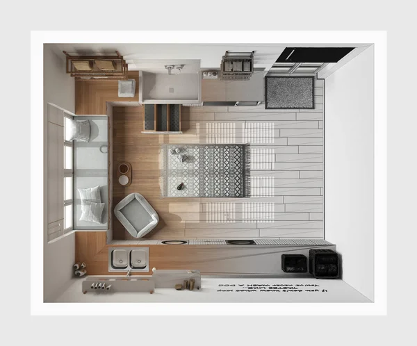 Architect Interior Designer Concept Hand Drawn Draft Unfinished Project Becomes — Stock Photo, Image