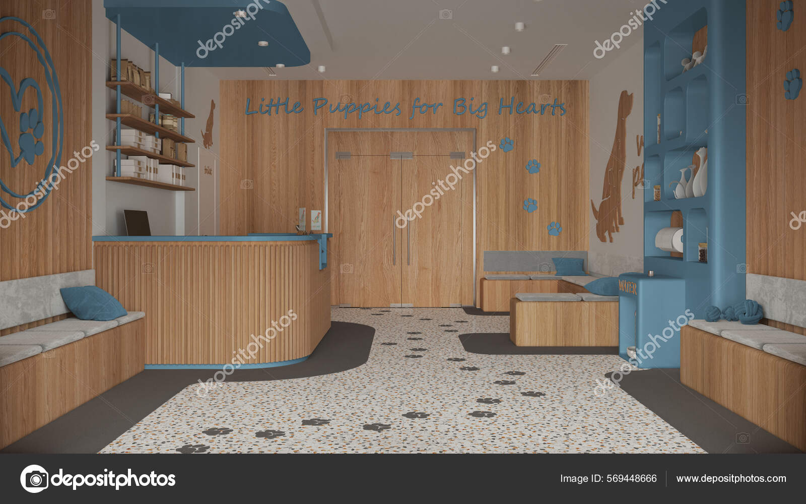 Veterinary Clinic Interior Design Blue Wooden Tones Sitting