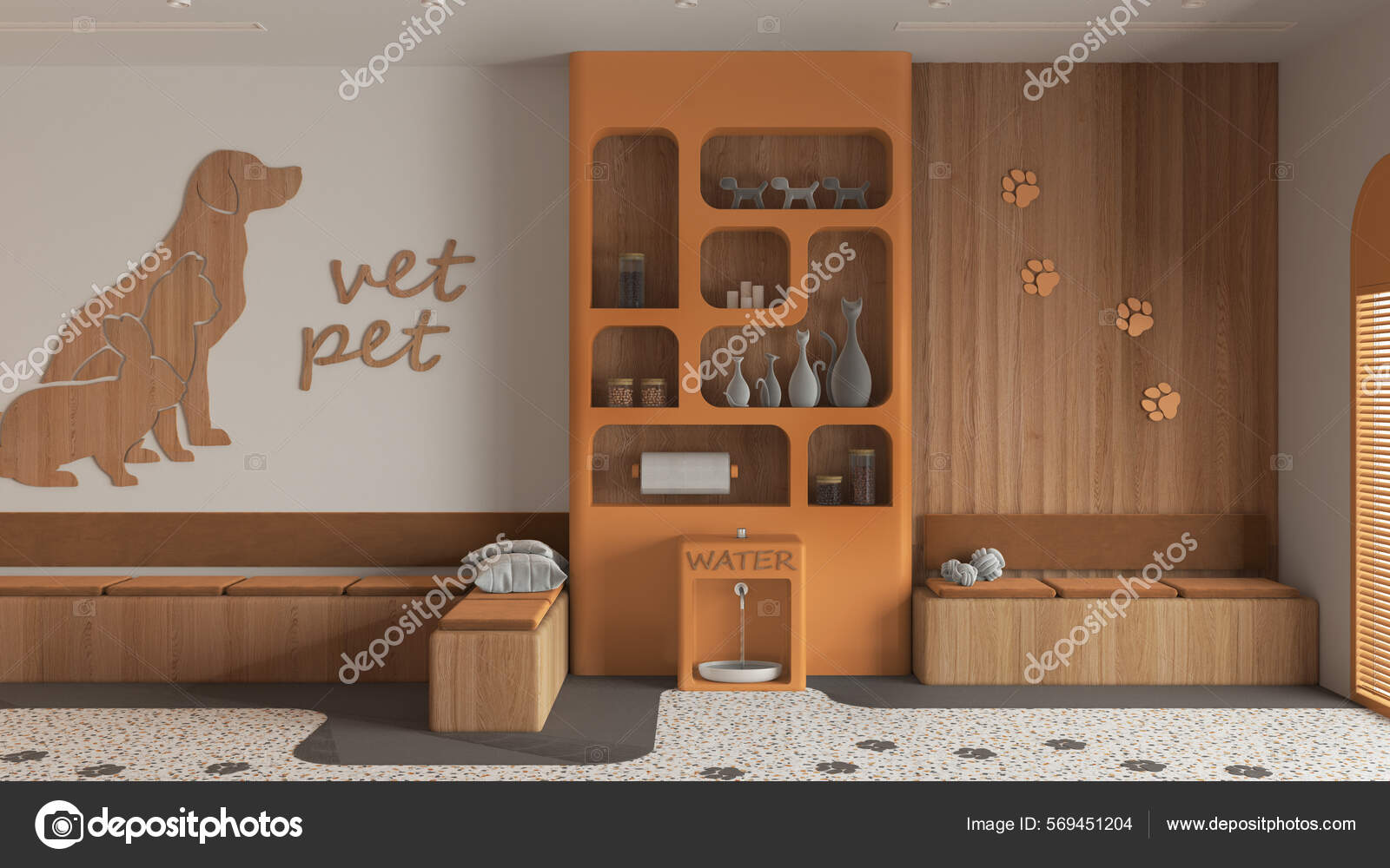 Sala Espera Del Hospital Veterinario Tonos Naranja Madera Sala