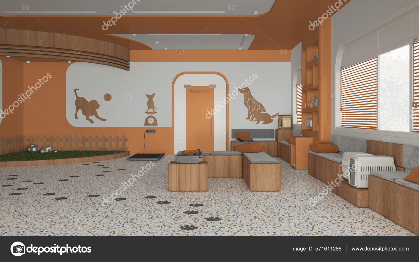 Veterinary Clinic Interior Design Orange Wooden Tones Sitting Waiting