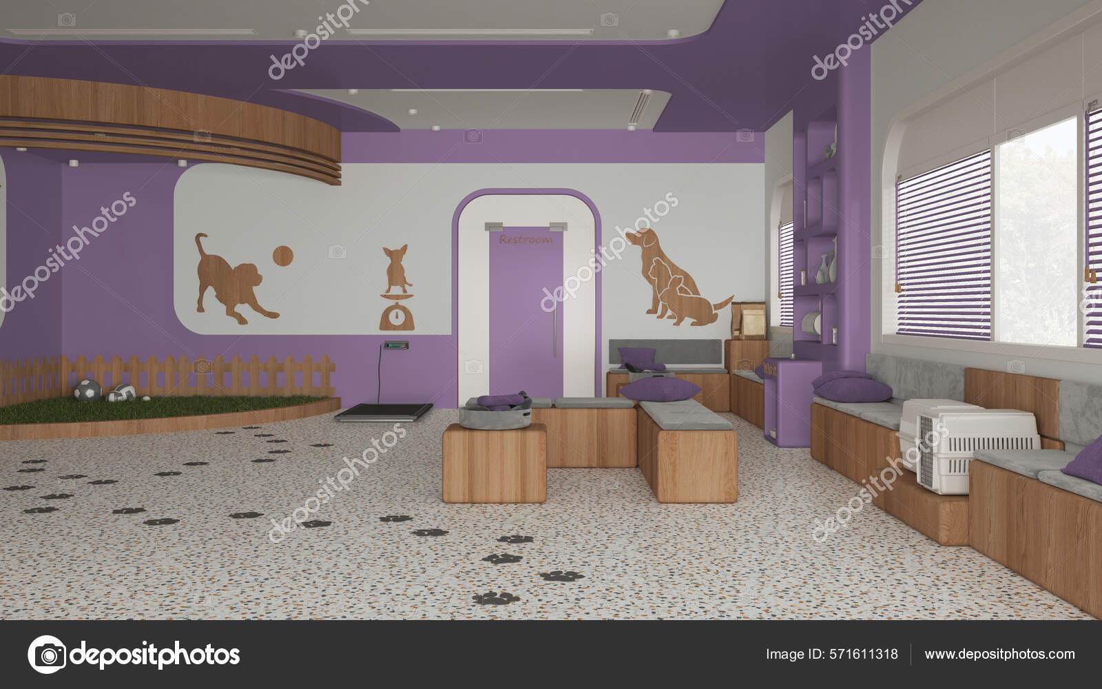 Veterinary Clinic Interior Design Purple Wooden Tones Sitting
