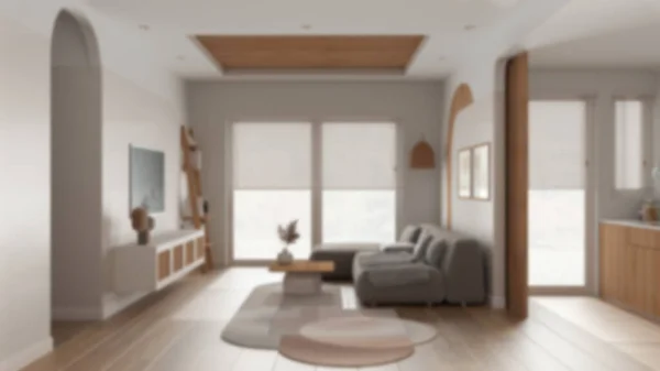 Blur Background Modern Wooden Living Room Velvet Sofa Carpet Side — Stock Photo, Image