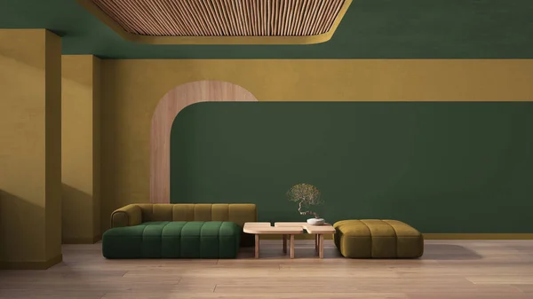 Elegante Sala Estar Tons Verdes Sofá Moderno Pufe Mesa Lateral — Fotografia de Stock