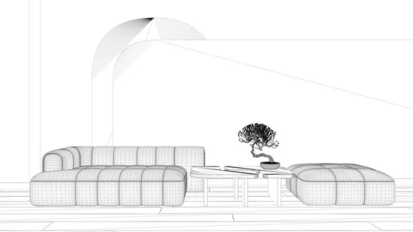 Projeto Projeto Projeto Projecto Elegante Sala Estar Perto Sofá Moderno — Fotografia de Stock
